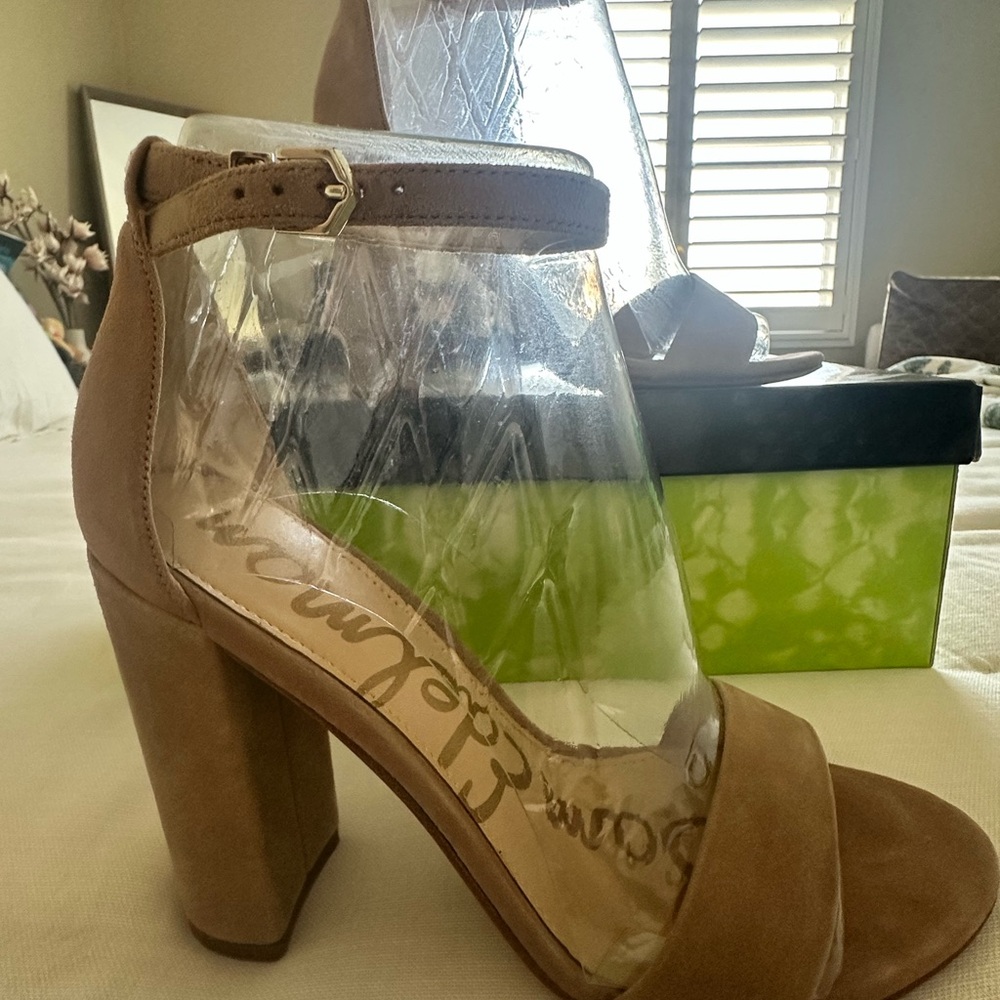 Sam Edelman Tan Suede Clear-Panel Block Heels